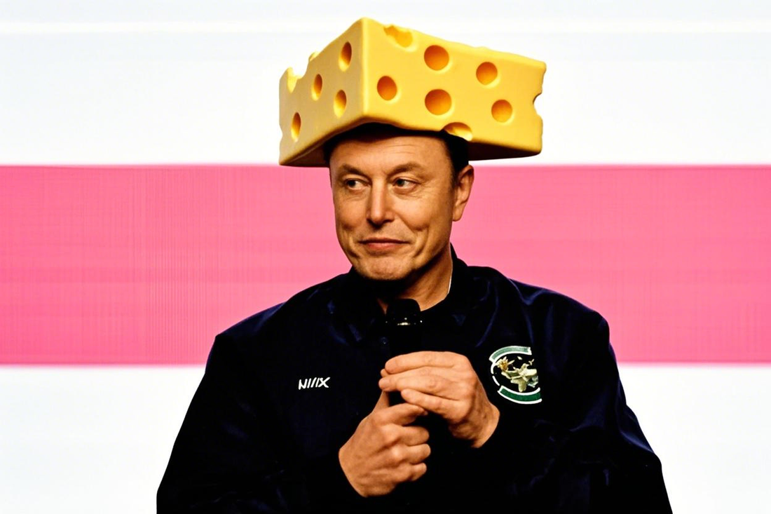 what's up with Elon Musk's cheese hat?