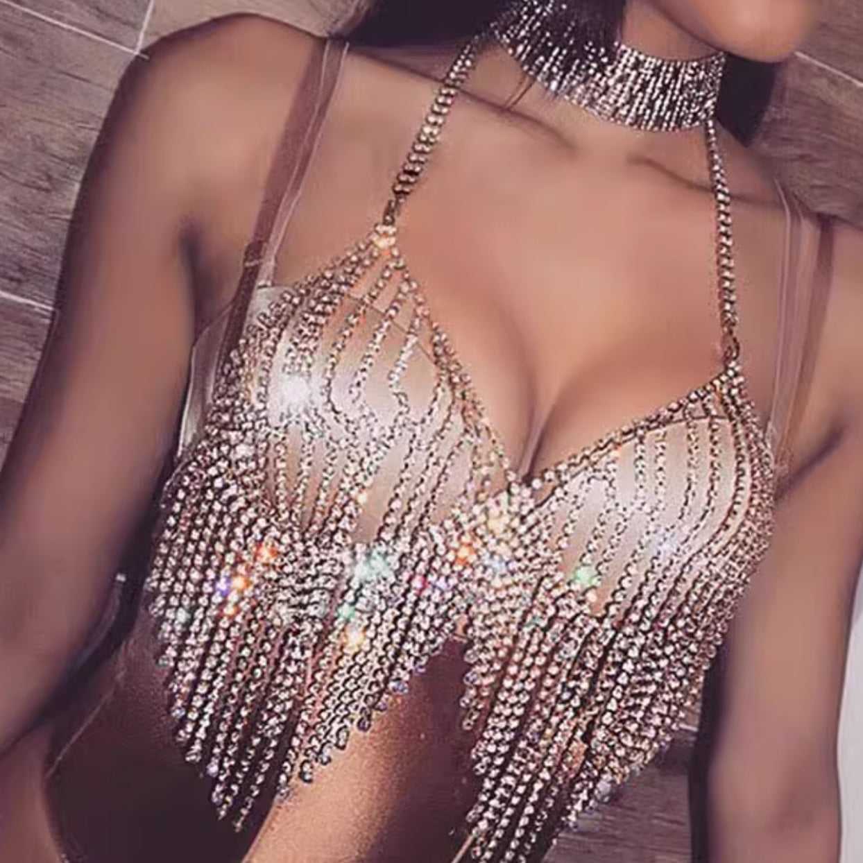 Explosive Accessories Sexy Diamond Set Chest Chain - Ignite Your Style with Glamour